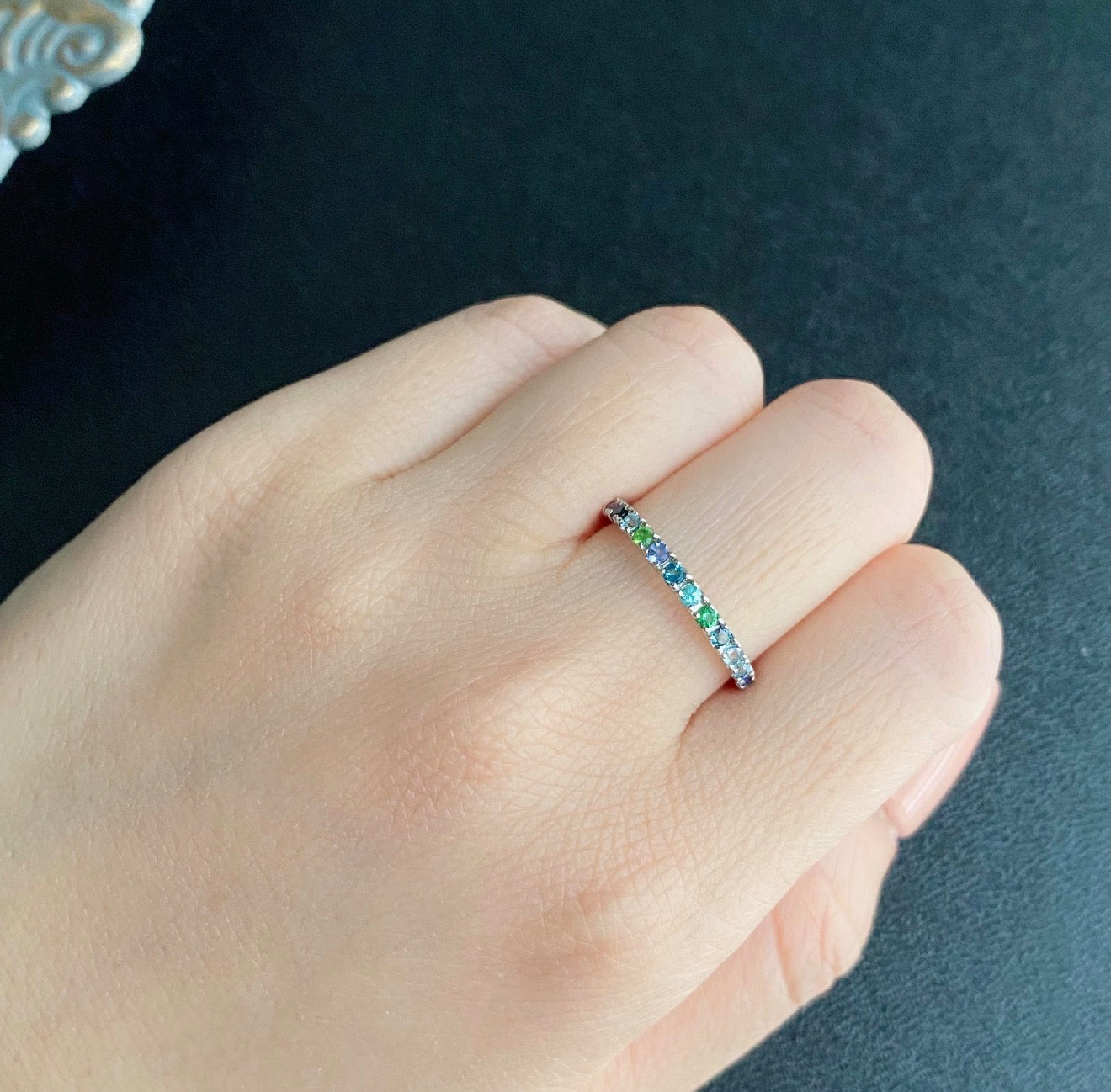 【お値下げ】マルチカラーリング 天然石 プラチナリング