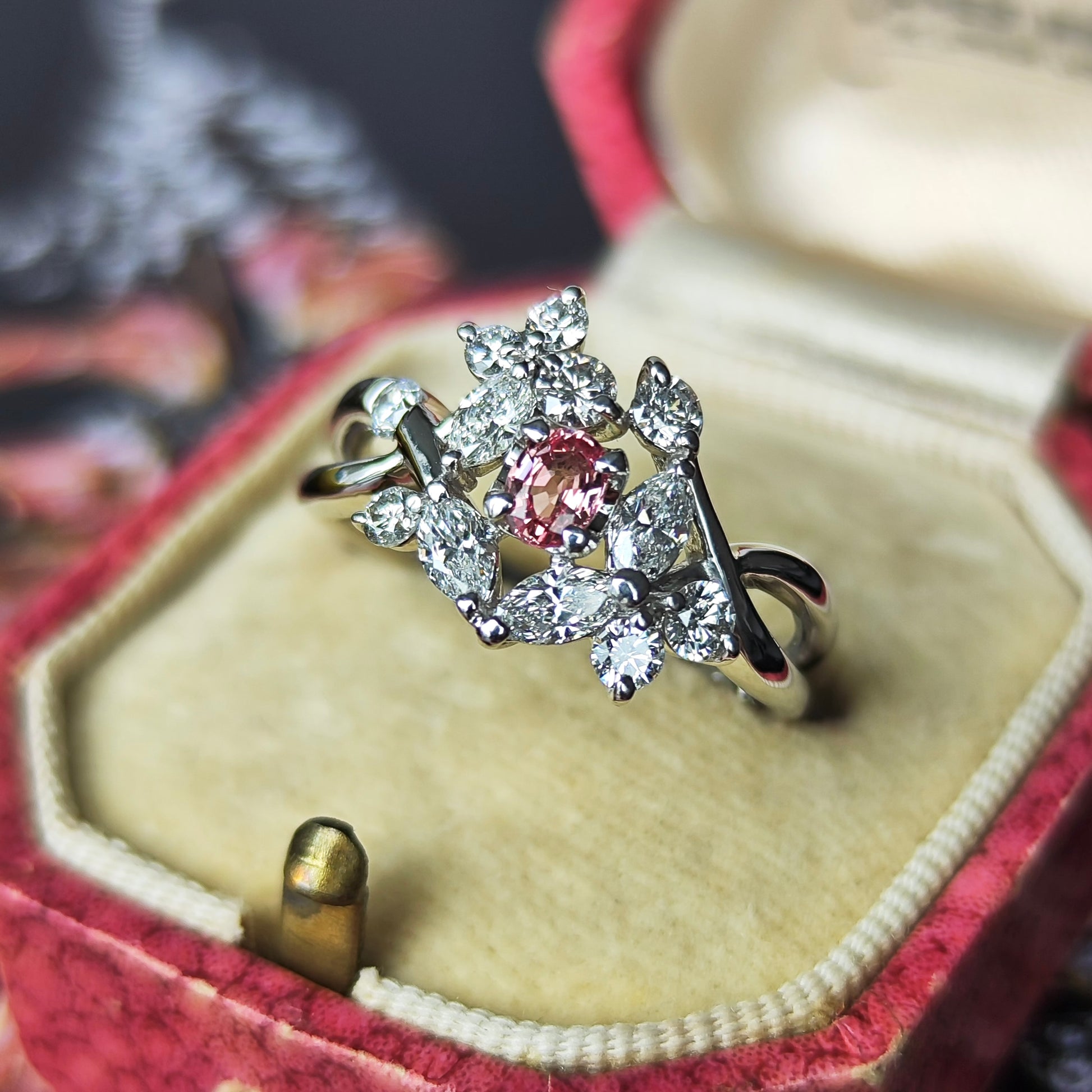 天然パパラチアサファイア 天然ダイヤモンド 18金WG