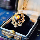 【魅惑の黒い宝石】天然ブラックスターサファイア 天然ダイヤモンド ネックレス