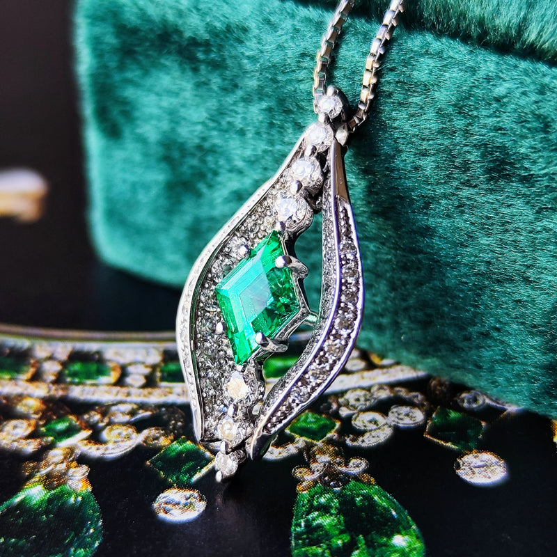 【ロシア産 ノンオイル】天然エメラルド 天然ダイヤモンド ネックレス GIA