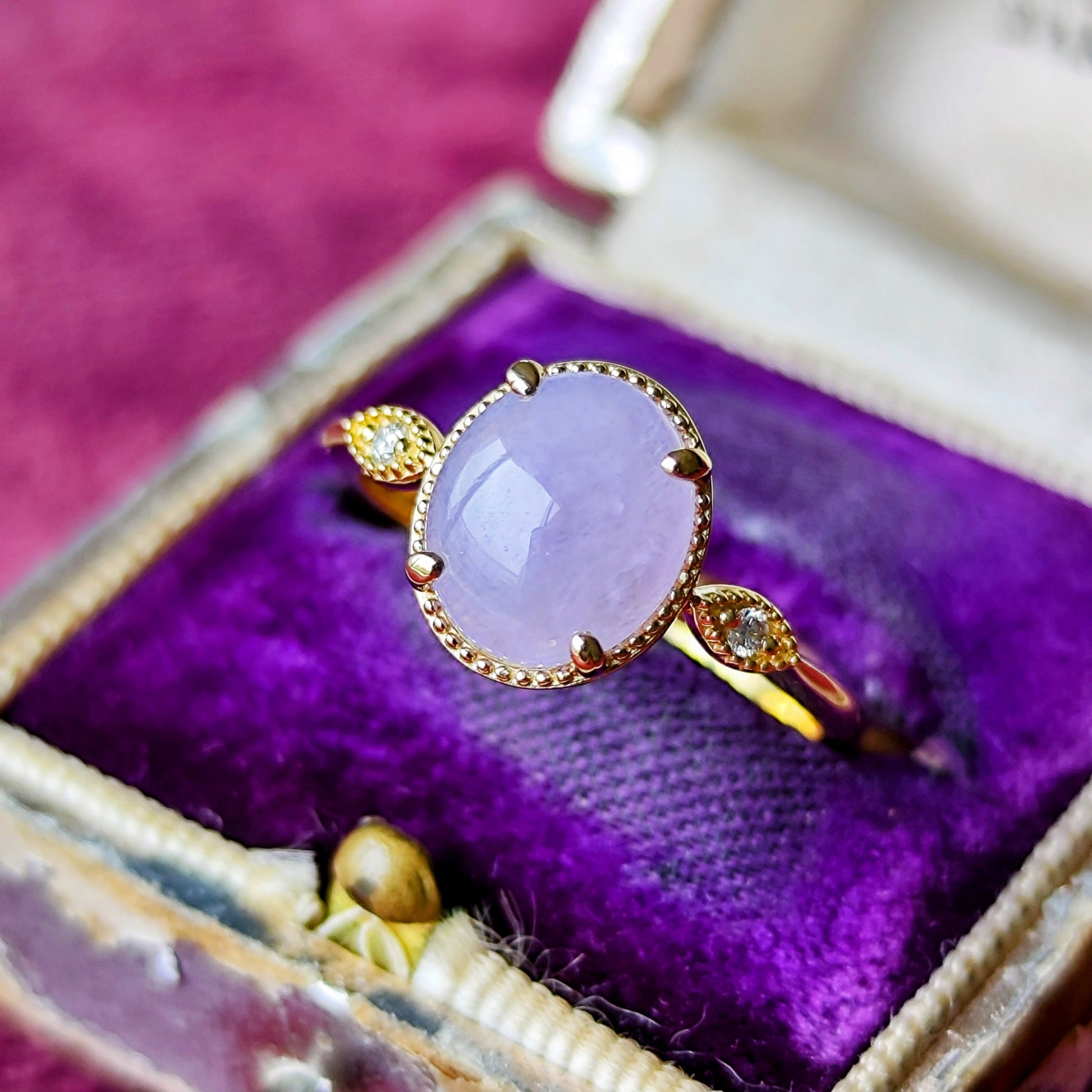 【ラベンダー翡翠】天然ダイヤモンド 18金リング