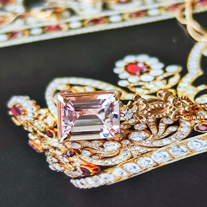 天然石　モルガナイト　ルース　リング　ハンドメイドアクセサリー K10 10金 大人っぽいサンドテクスチャー加工仕上げ ピンク