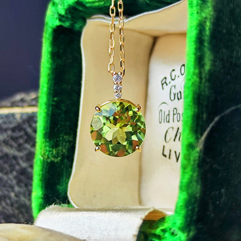 【パキスタン産】天然ペリドット 天然ダイヤモンド 18金 ネックレス