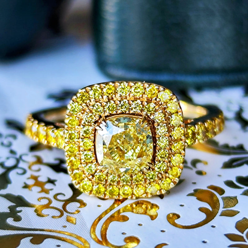 【イエローダイヤ】FANCY INTENSE YELLOW 1.01ct VS-2 リング GIA