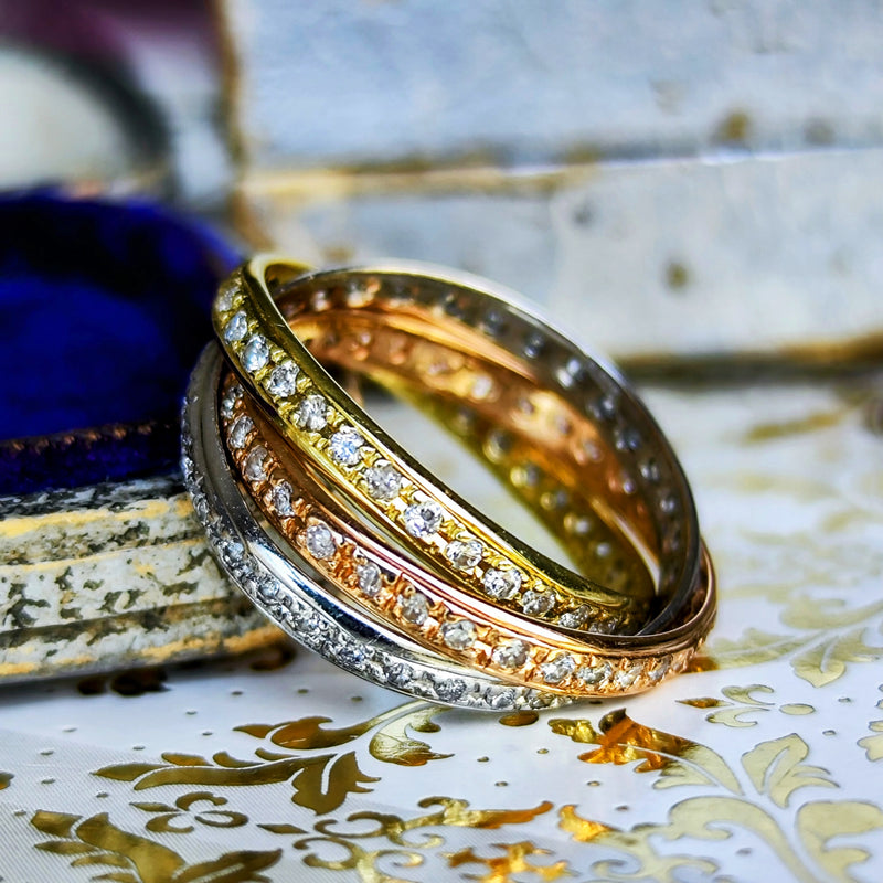 天然ダイヤモンド スリーカラー フルエタニティ 3連リング