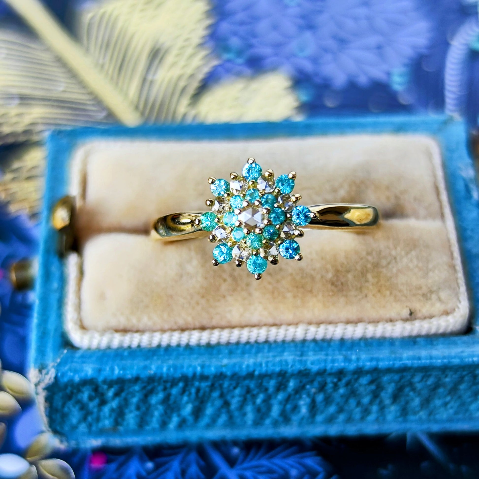 【ローズカット】天然パライバトルマリン 天然ダイヤモンド 18金リング