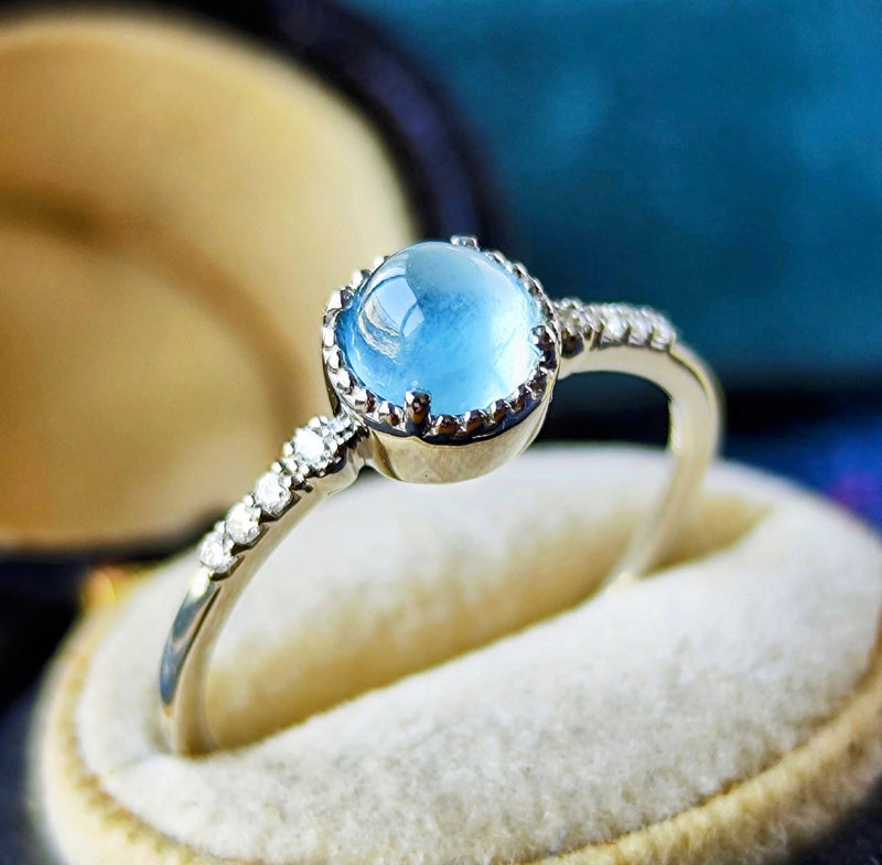 天然アクアマリンキャッツアイ 天然ダイヤモンド プラチナリング