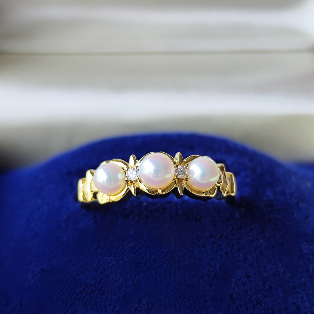 MIKIMOTO ミキモト あこや真珠 天然ダイヤモンド リング