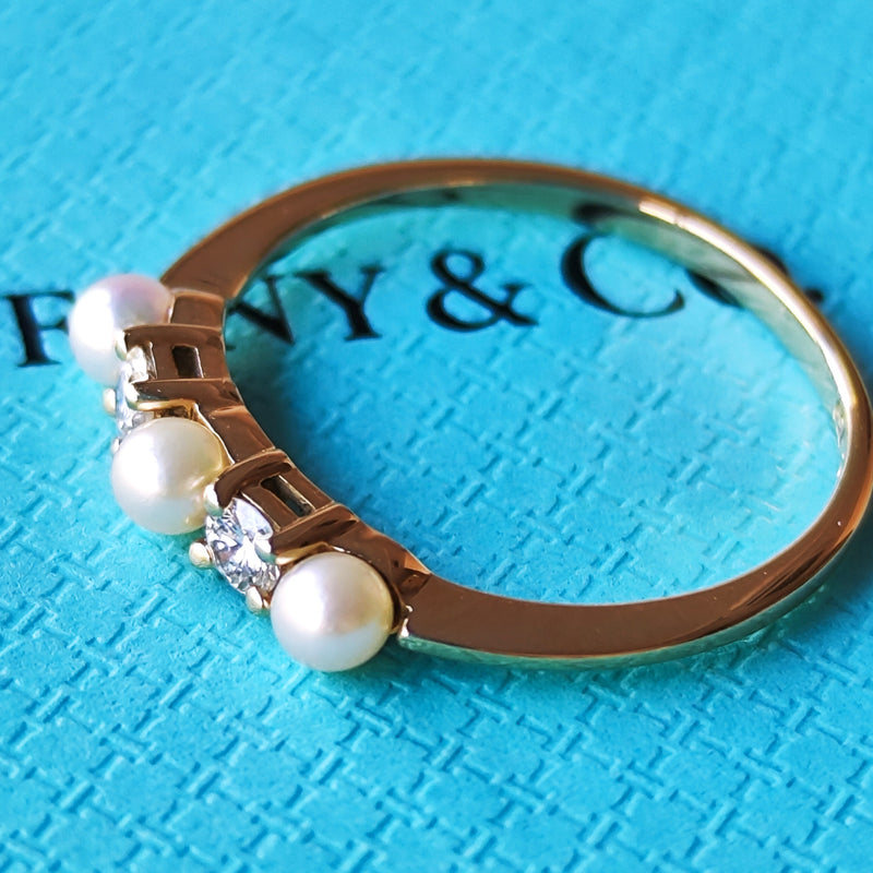 【オールドティファニー】TIFFANY＆Co.ティファニー あこやベビーパール ダイヤモンドリング