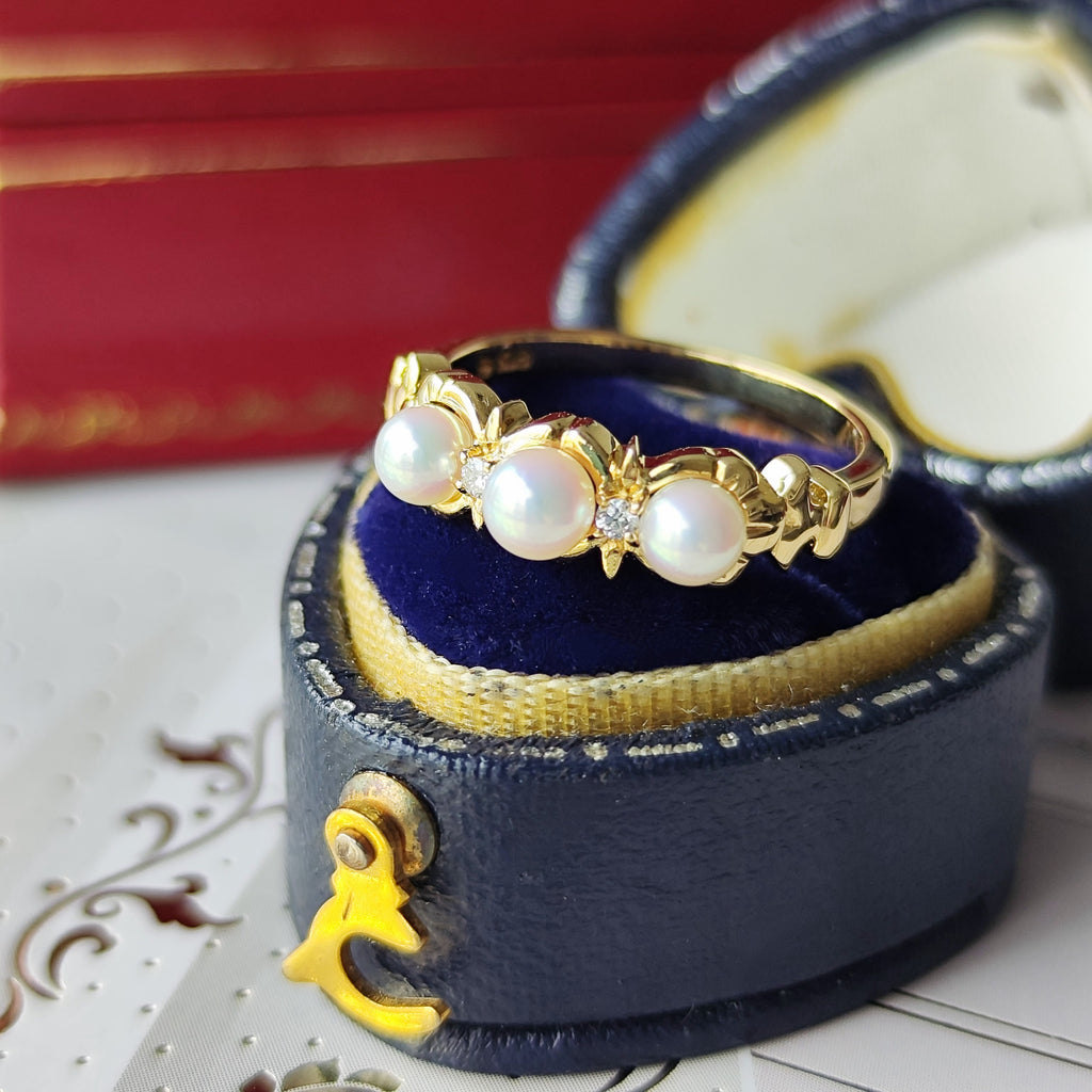 MIKIMOTO ミキモト あこや真珠 天然ダイヤモンド リング