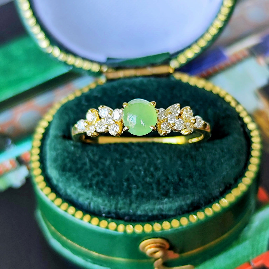天然翡翠 天然ダイヤモンド 18金リング