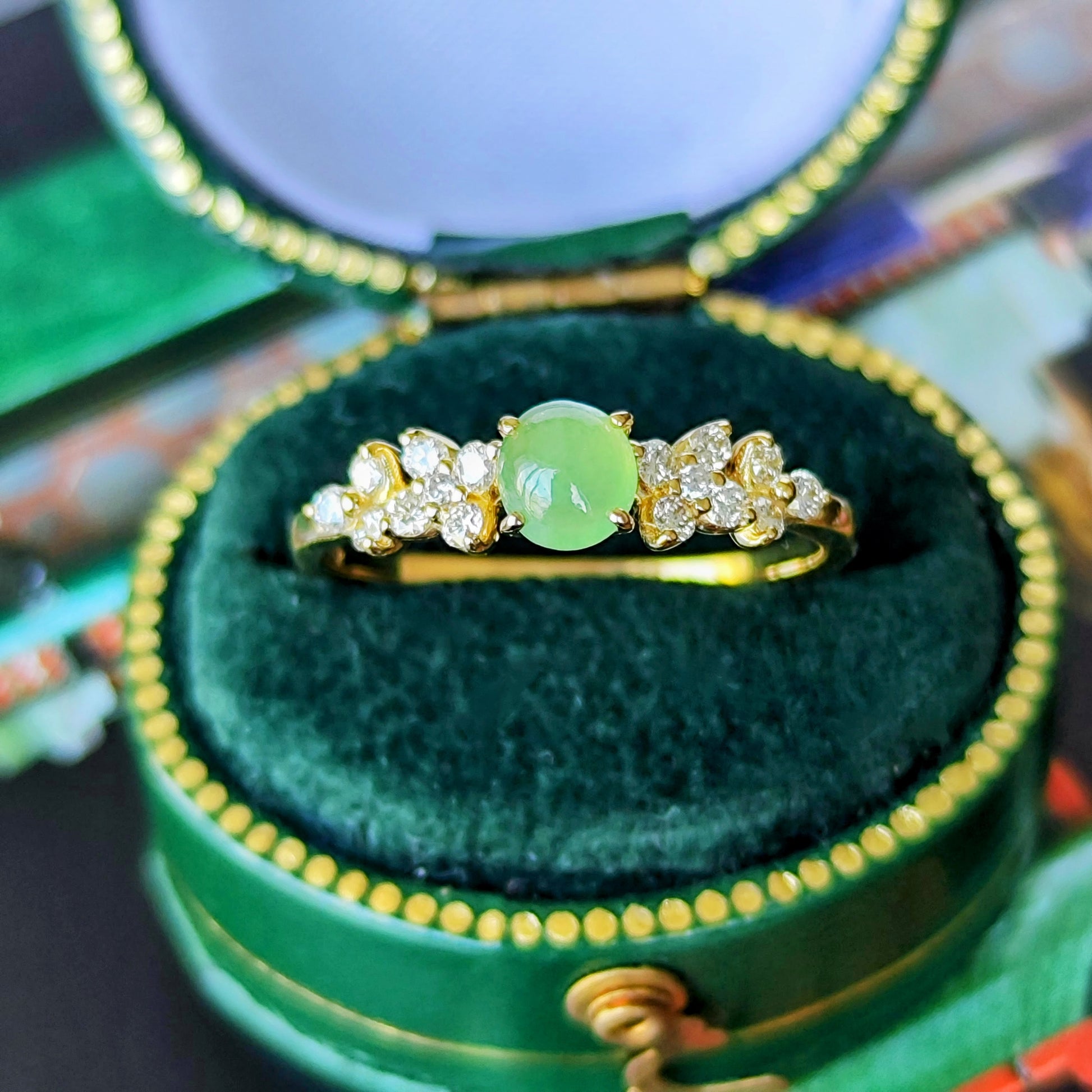 天然翡翠 天然ダイヤモンド 18金リング