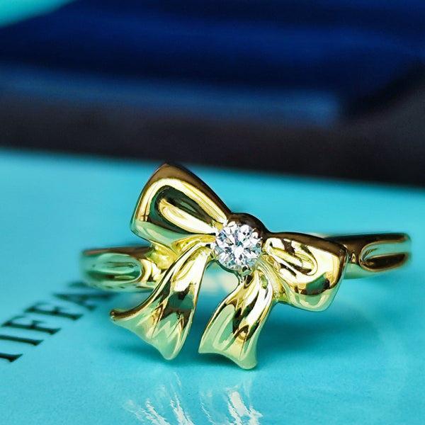 TIFFANY&Co ティファニー リボンリング ダイヤモンド K18YG