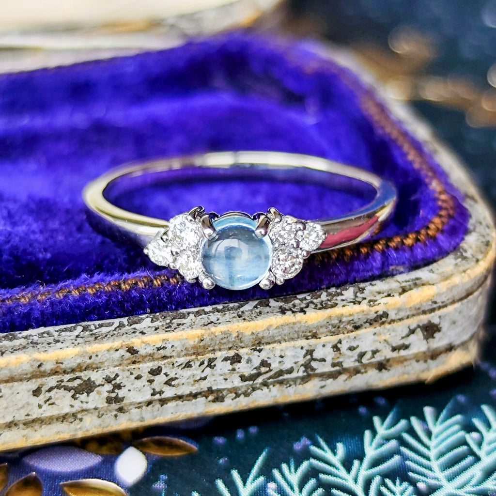 天然アクアマリンキャッツアイ 天然ダイヤモンド プラチナリング