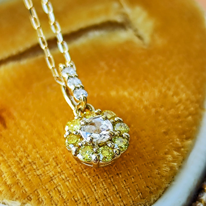 【ローズカット】天然ダイヤモンド イエローダイヤモンド 18金ネックレス