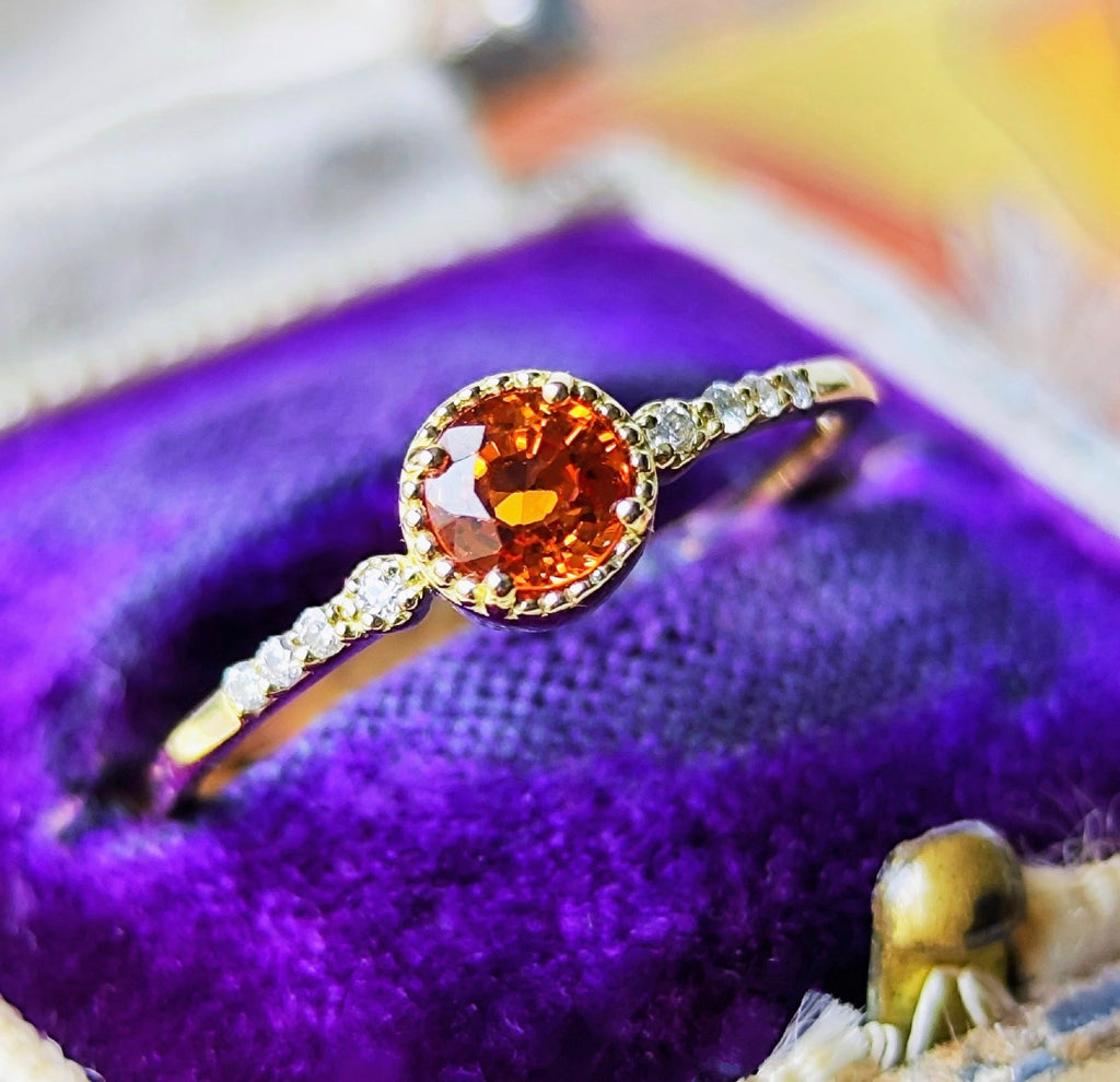 天然スペサルティンガーネット 天然ダイヤモンド リング