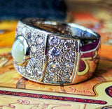 天然クリソベリルキャッツアイ 天然ピンクダイヤモンド プラチナリング