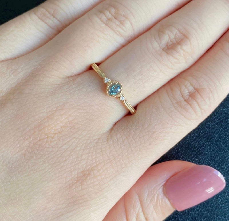 天然アレキサンドライト 天然ダイヤモンド 18金リング