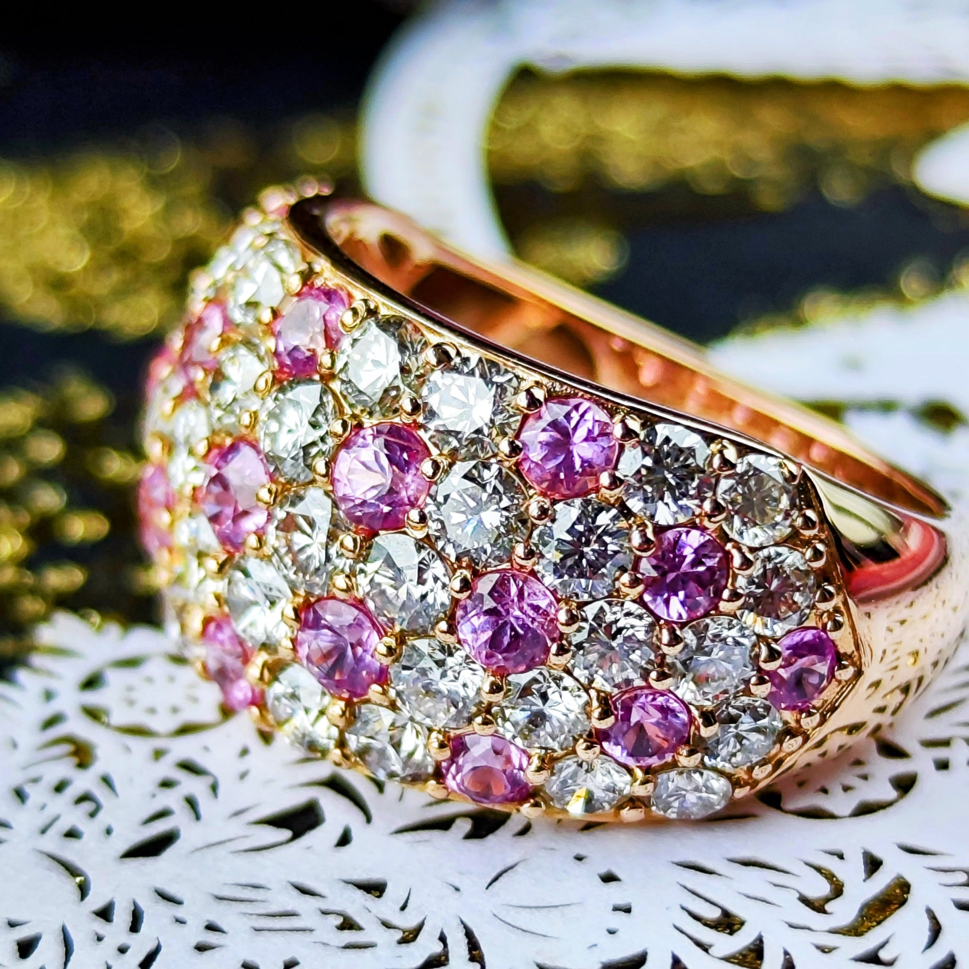 天然パパラチアサファイア 1.25ct 天然ダイヤモンド パヴェリング