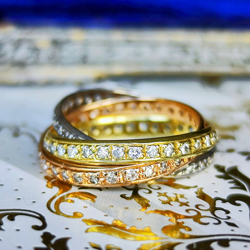 天然ダイヤモンド スリーカラー フルエタニティ 3連リング