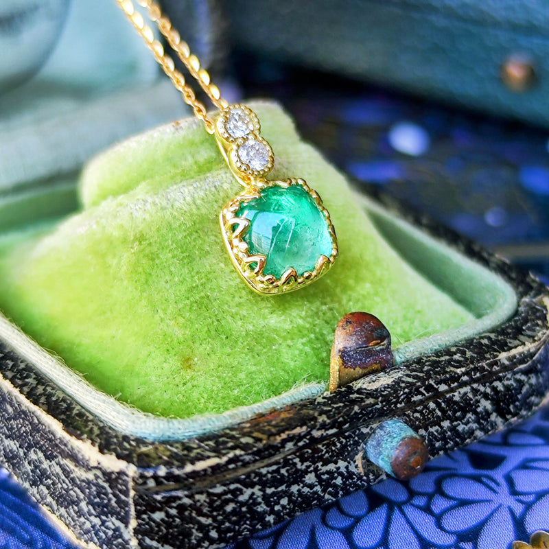 【シュガーローフ】天然エメラルド 天然ダイヤモンド ネックレス