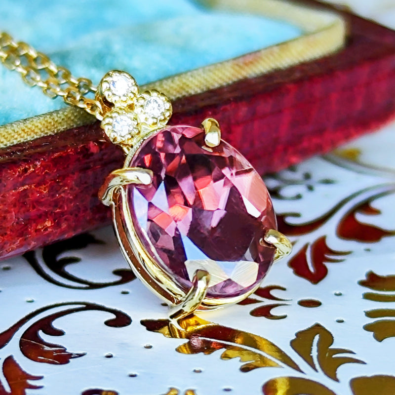 【ピンクジルコン】天然ジルコン 天然ダイヤモンド ネックレス