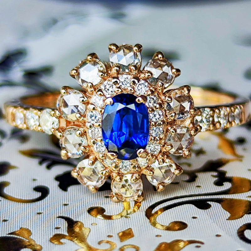 【ロイヤルブルー】スリランカ産 天然サファイア 天然ローズカットダイヤモンド GIA