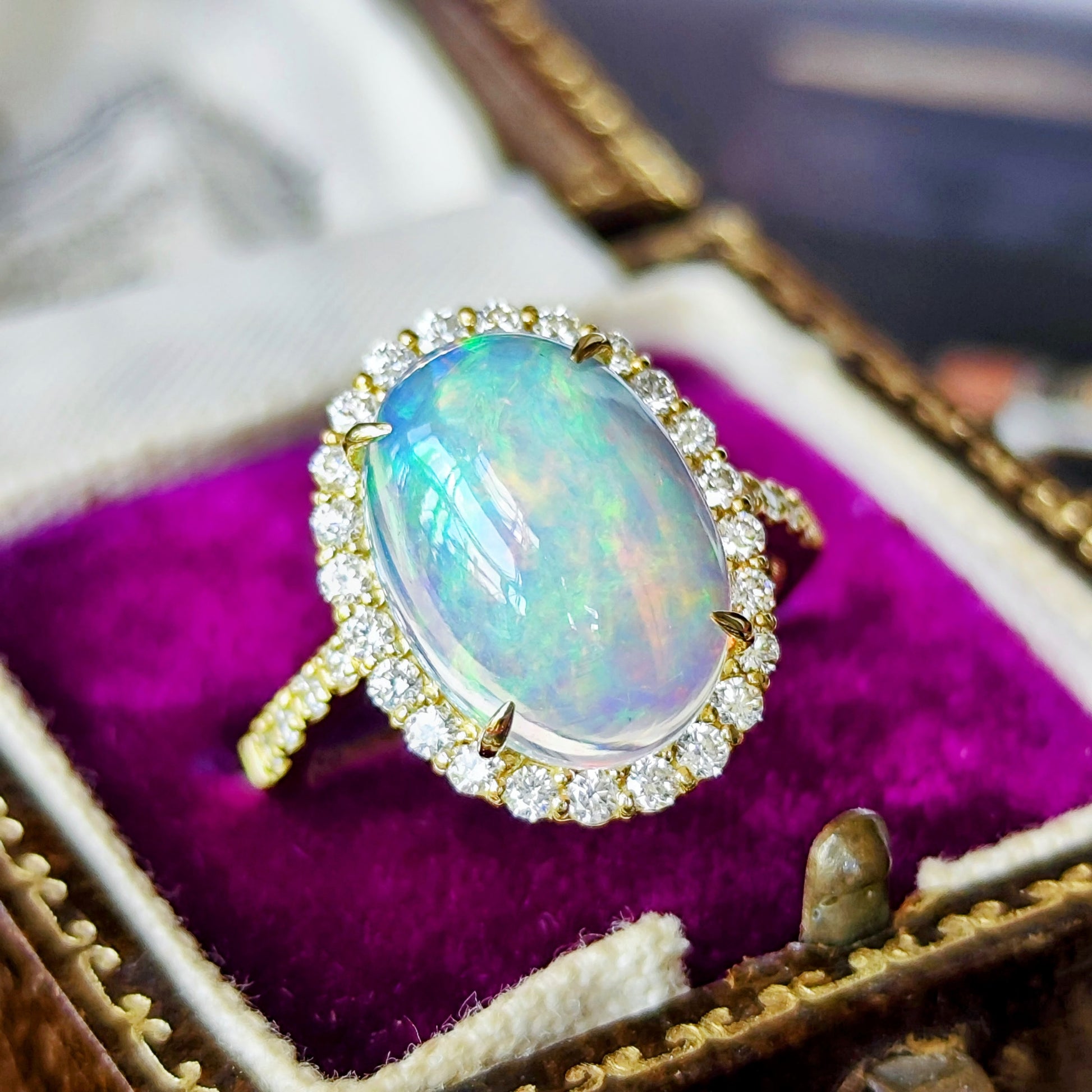 天然オパール エチオピア産 3.22ct 天然ダイヤモンド リング