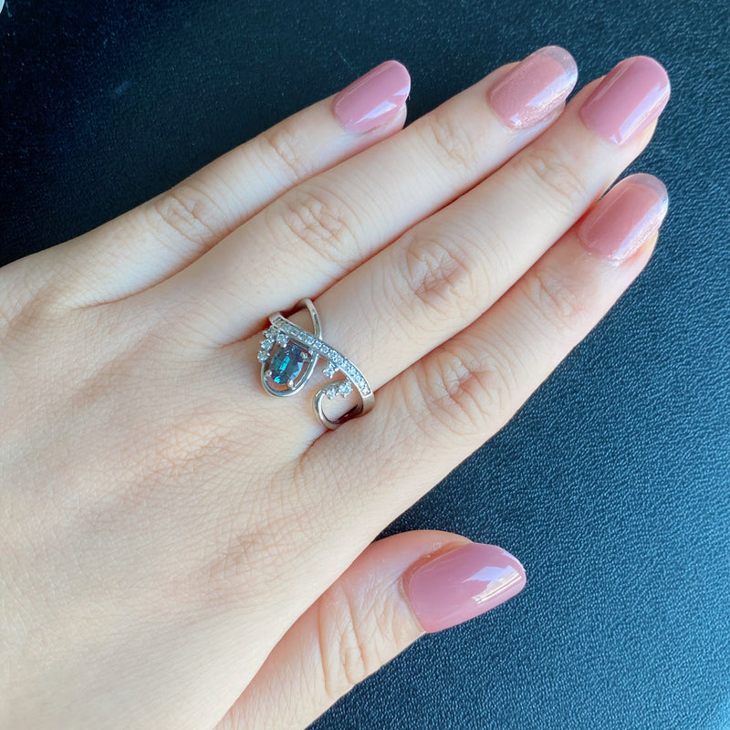 天然アレキサンドライト 0.41ct 天然ダイヤモンド リング