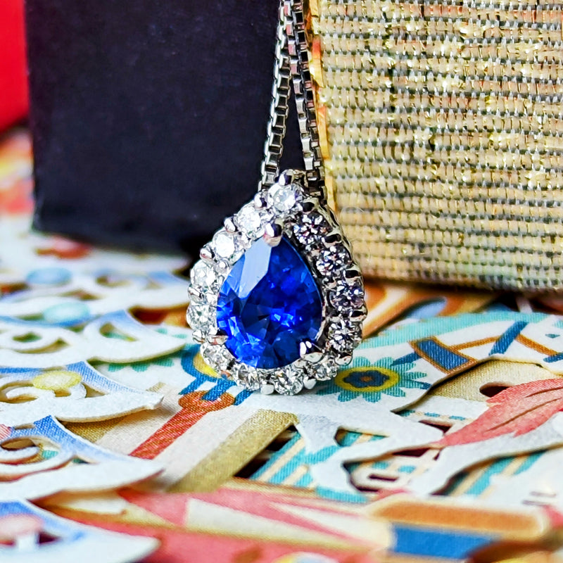 【コーンフラワー】天然サファイア 天然ダイヤモンド ネックレス