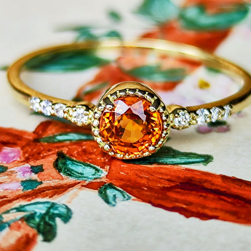 天然スペサルティンガーネット 天然ダイヤモンド 18金リング