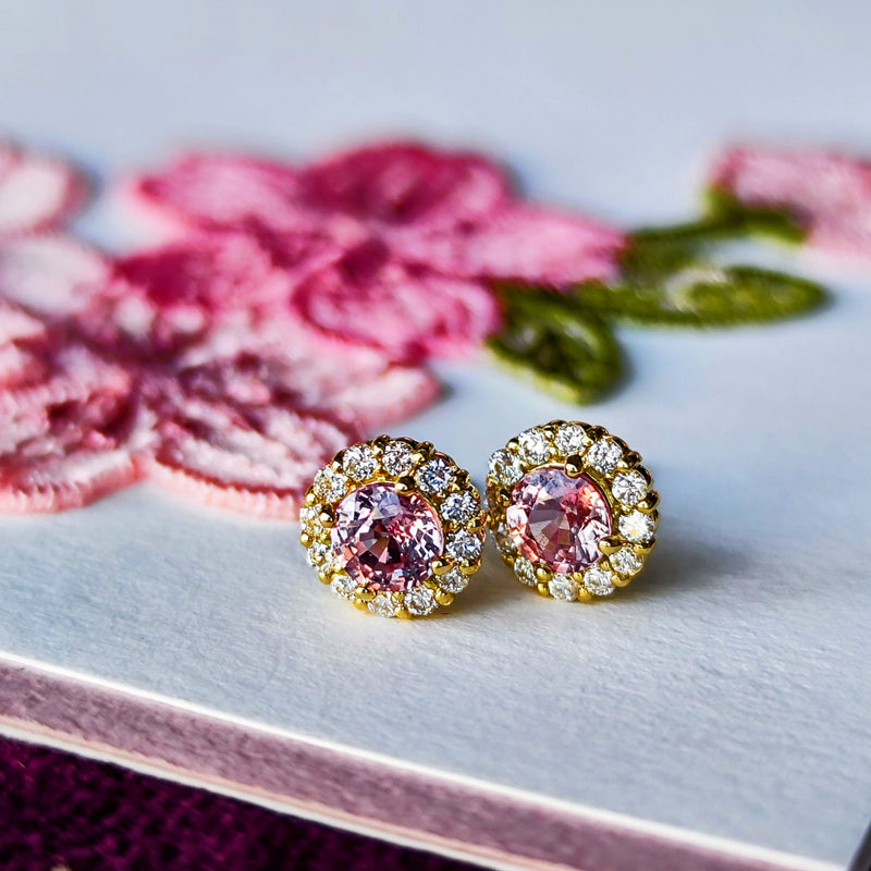 天然パパラチアサファイア 天然ダイヤモンド ピアス