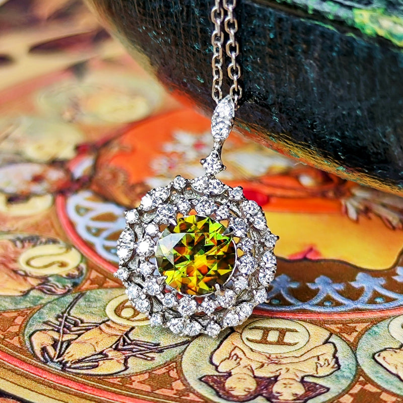 【クロムスフェーン】天然スフェーン 天然ダイヤモンド ネックレス