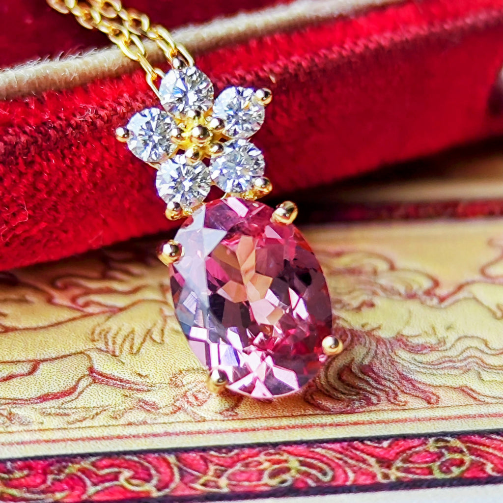 天然マラヤガーネット 1.30ct 天然ダイヤモンド ネックレス