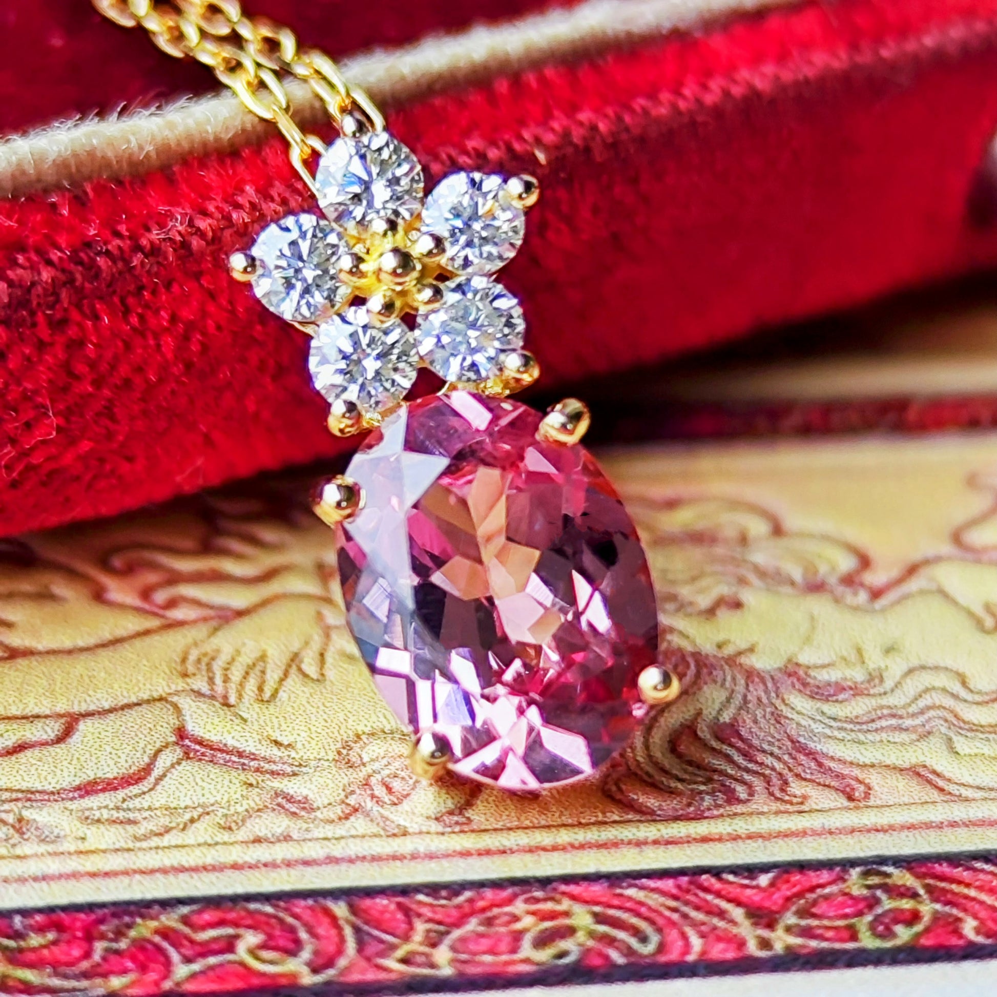 天然マラヤガーネット 1.30ct 天然ダイヤモンド ネックレス
