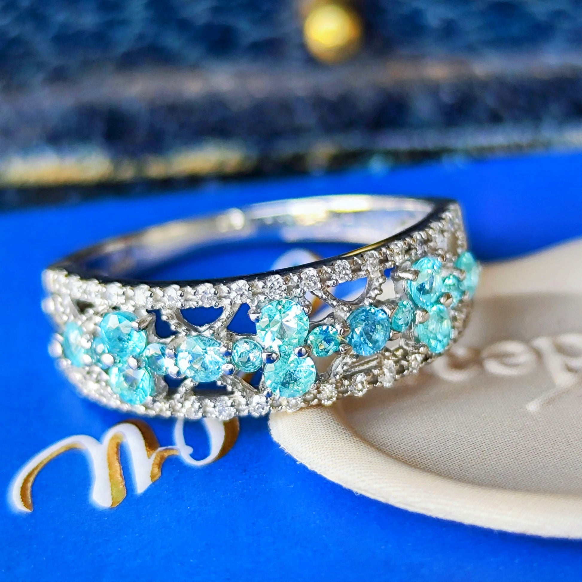 天然パライバトルマリン 天然ダイヤモンド プラチナリング