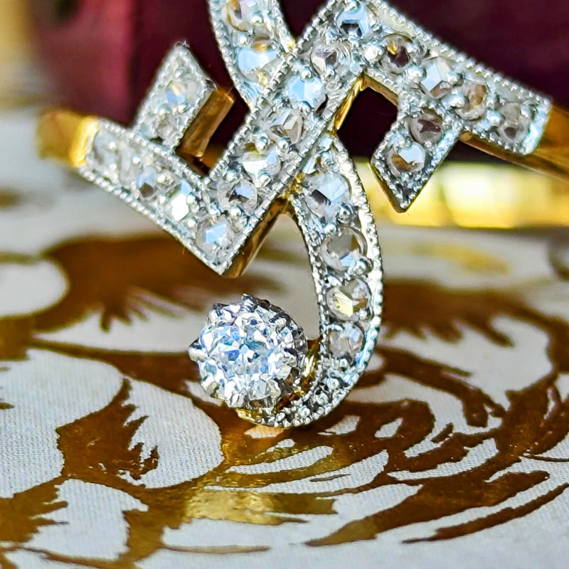 【フランスアンティーク】トワエモワ 天然ダイヤモンド リング