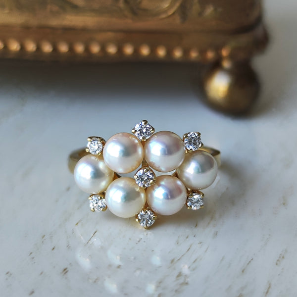 MIKIMOTO ミキモト あこやベビーパール 天然ダイヤモンド リング
