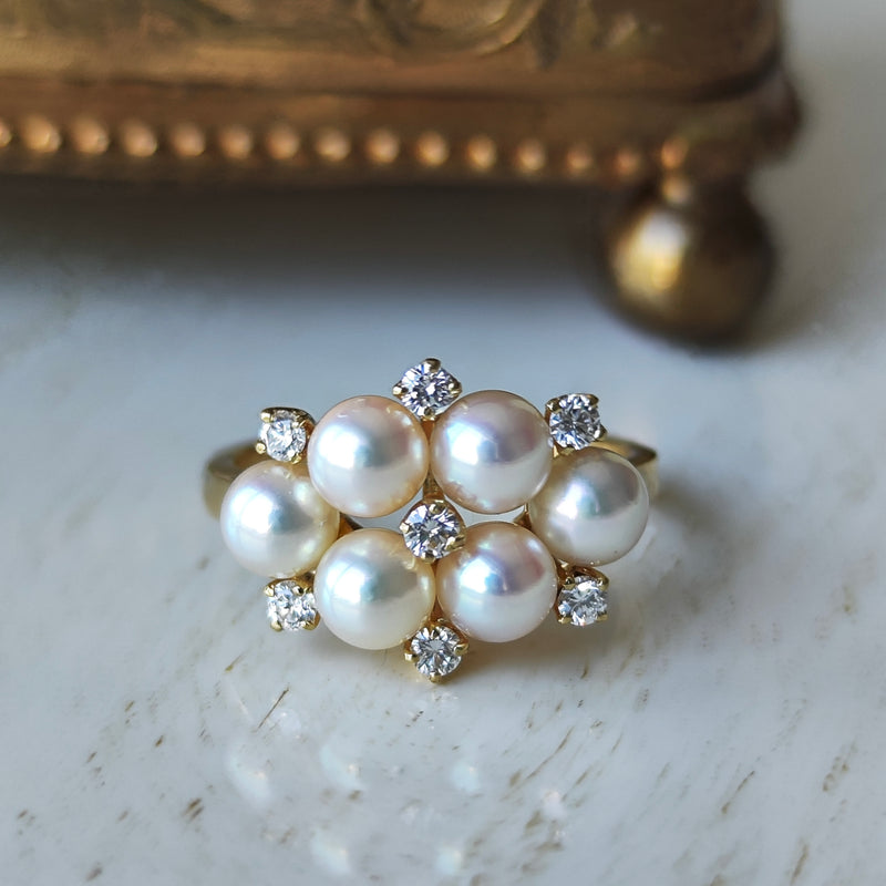 MIKIMOTO ミキモト あこやベビーパール 天然ダイヤモンド リング