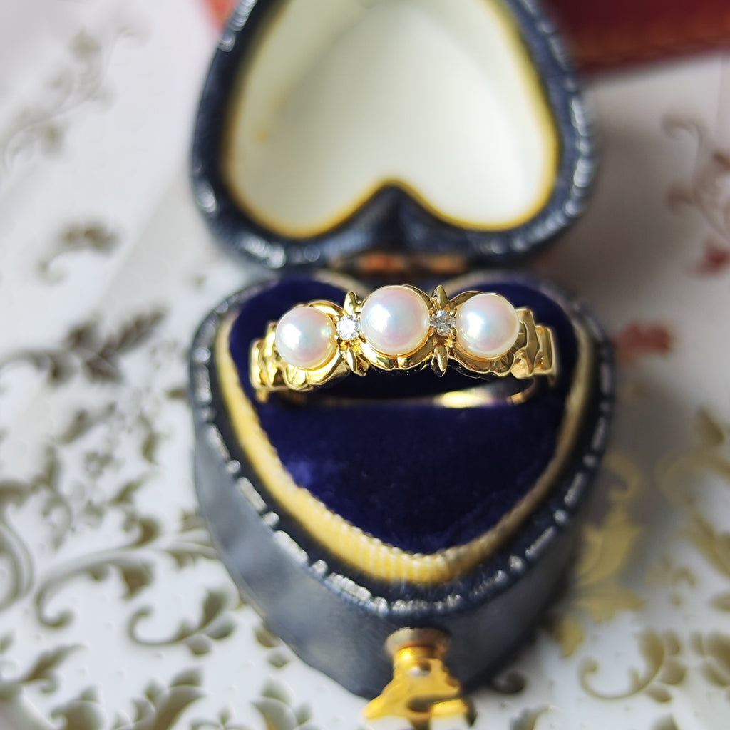 MIKIMOTO ミキモト あこや真珠 天然ダイヤモンド リング
