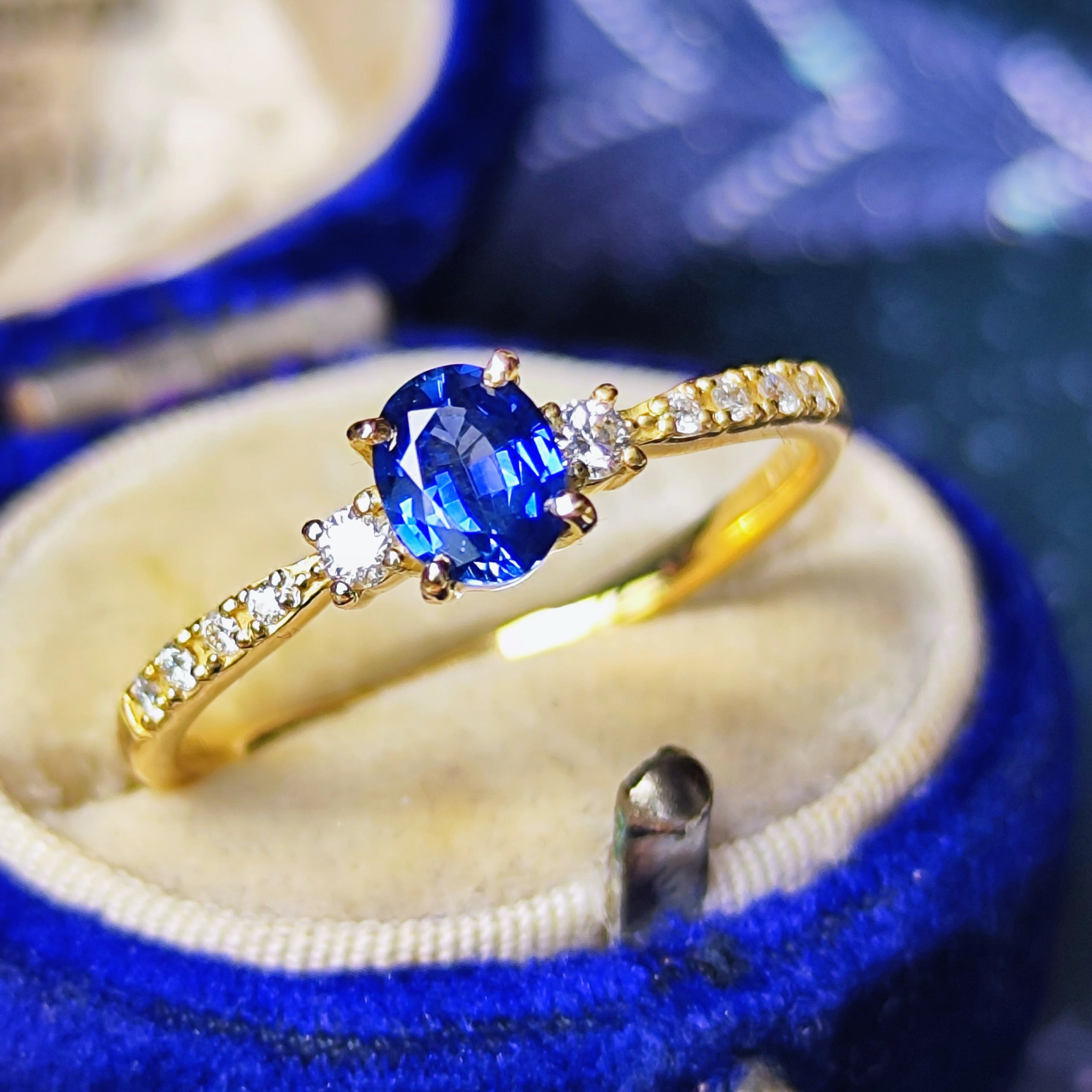 コーンフラワー】天然サファイア 0.47ct 天然ダイヤモンド 18金リング