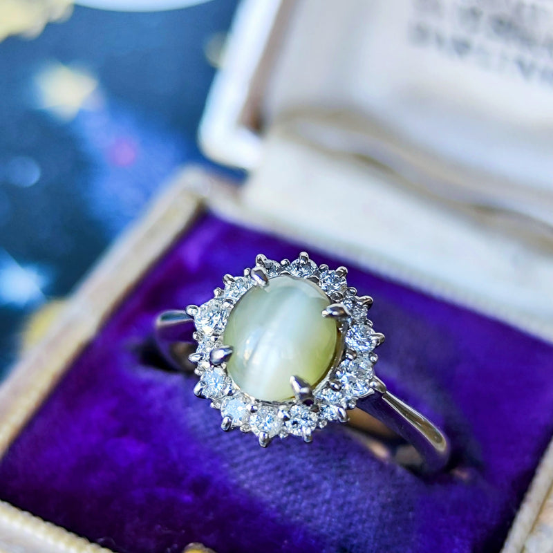 【三越百貨店】天然クリソベリルキャッツアイ 天然ダイヤモンド リング