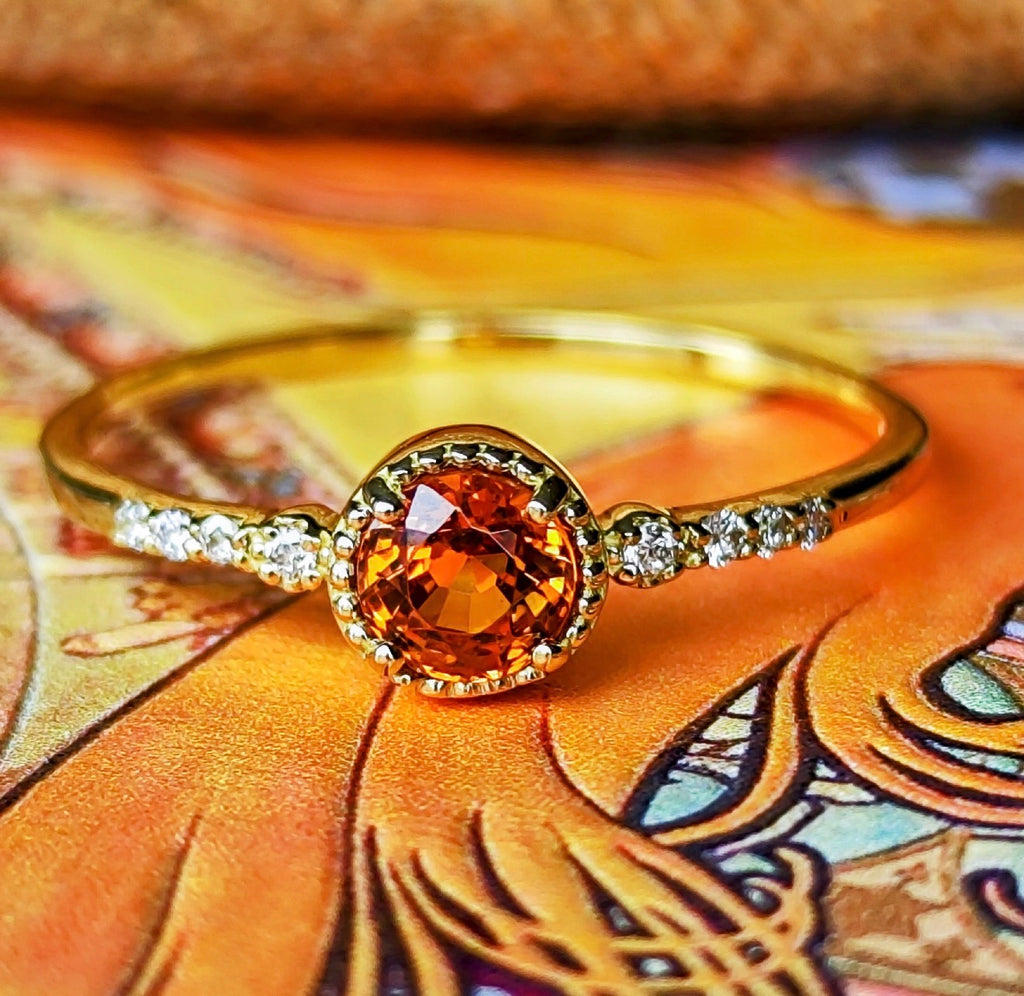 天然スペサルティンガーネット 天然ダイヤモンド リング