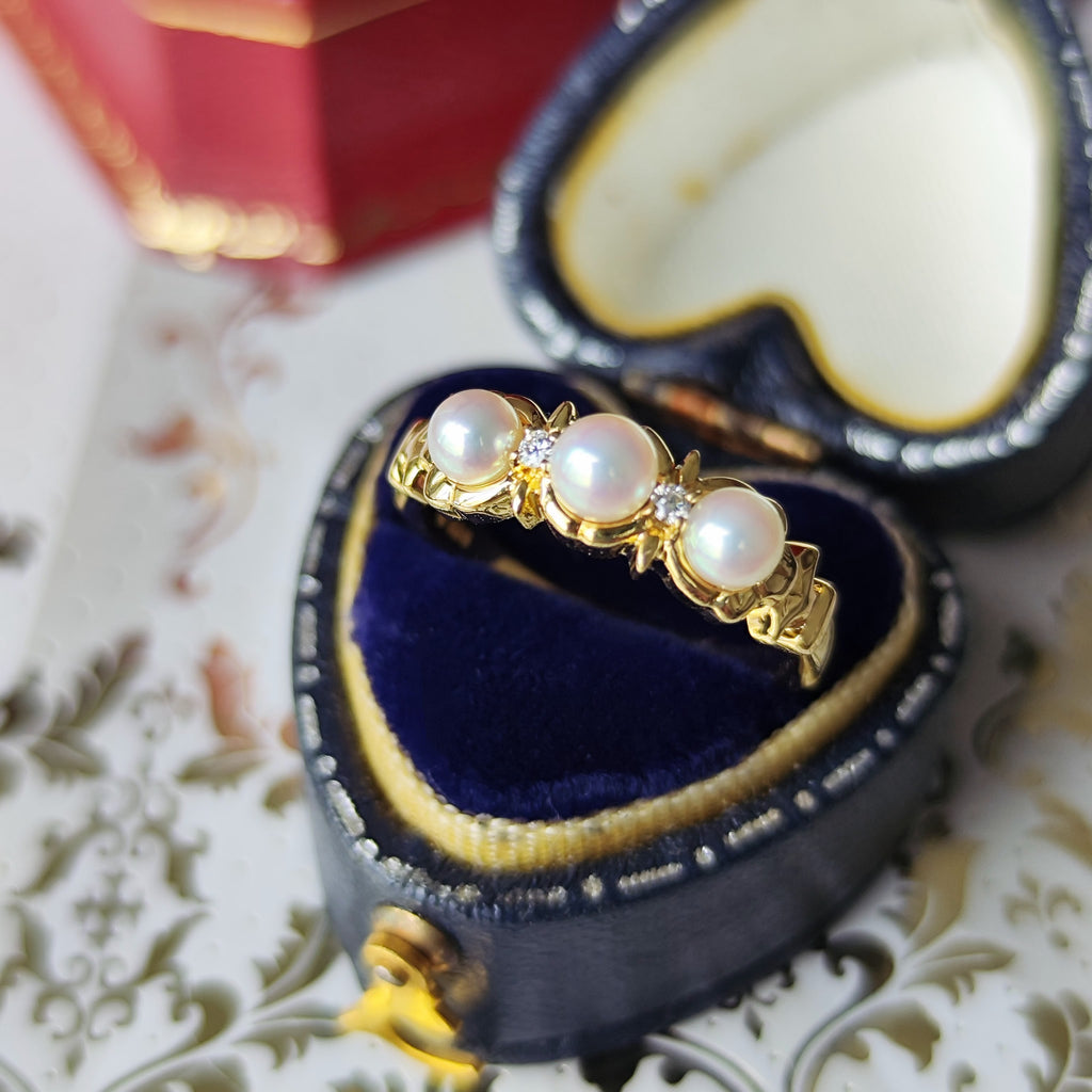 MIKIMOTO ミキモト あこや真珠 天然ダイヤモンド リング