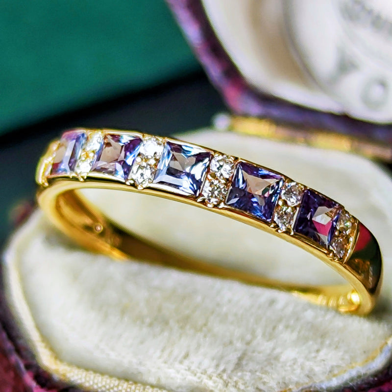 天然アレキサンドライト プリンセスカット 天然ダイヤモンド リング