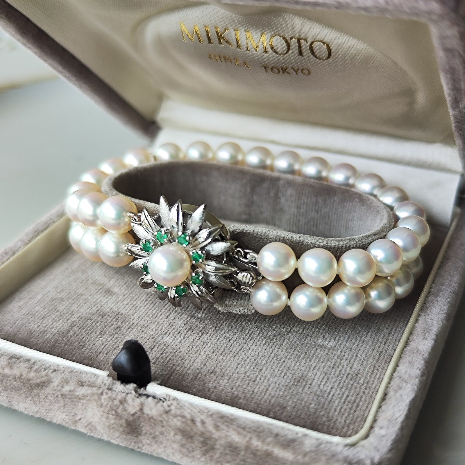 [極美品] MIKIMOTO アコヤ真珠　ミキモト　sv925 ブレスレット MIKIMOTO ミキモト あこや真珠 天然エメラルド ブレスレット
