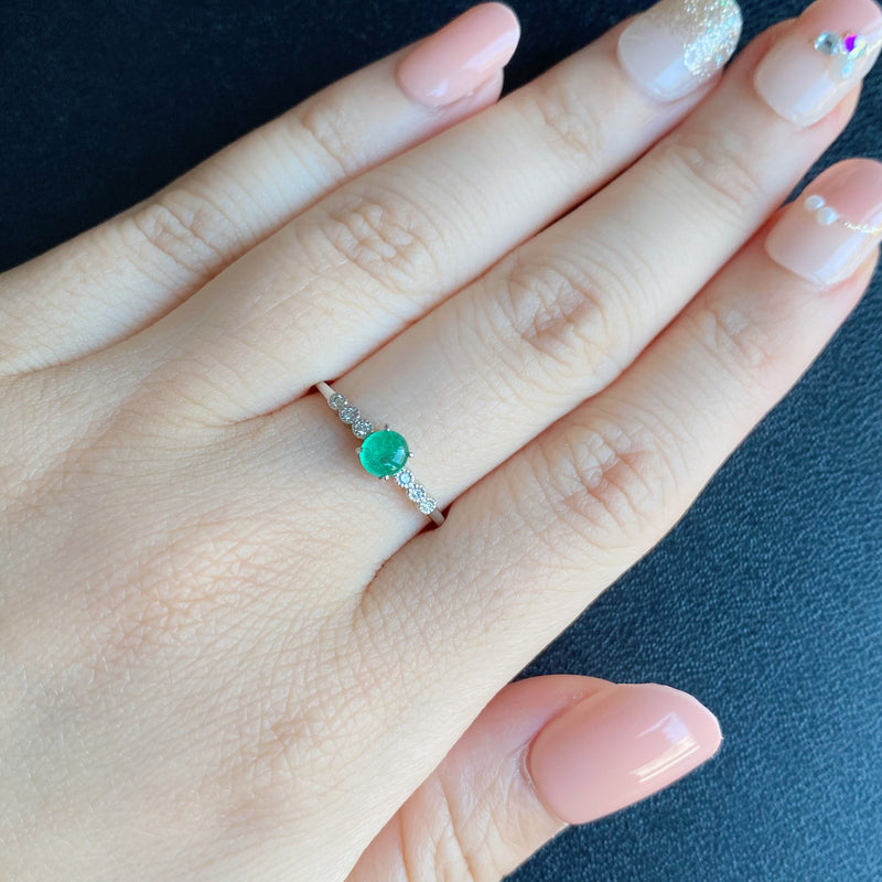 天然エメラルド カボションカット 天然ダイヤモンド リング