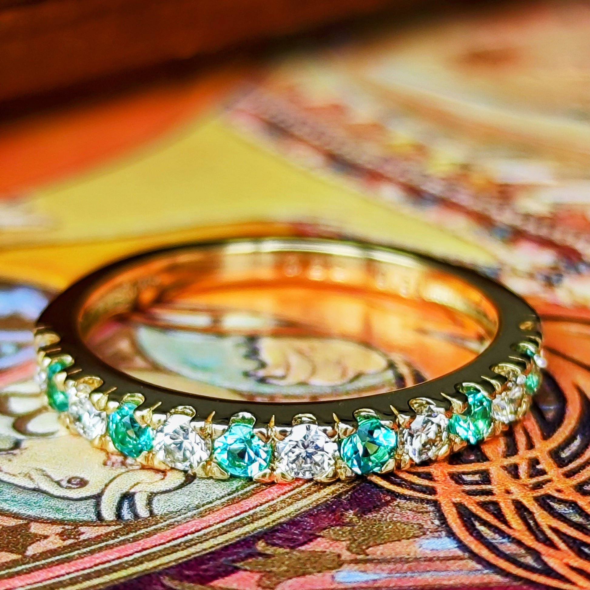 天然パライバトルマリン 天然ダイヤモンド 一文字タイプ 18金リング