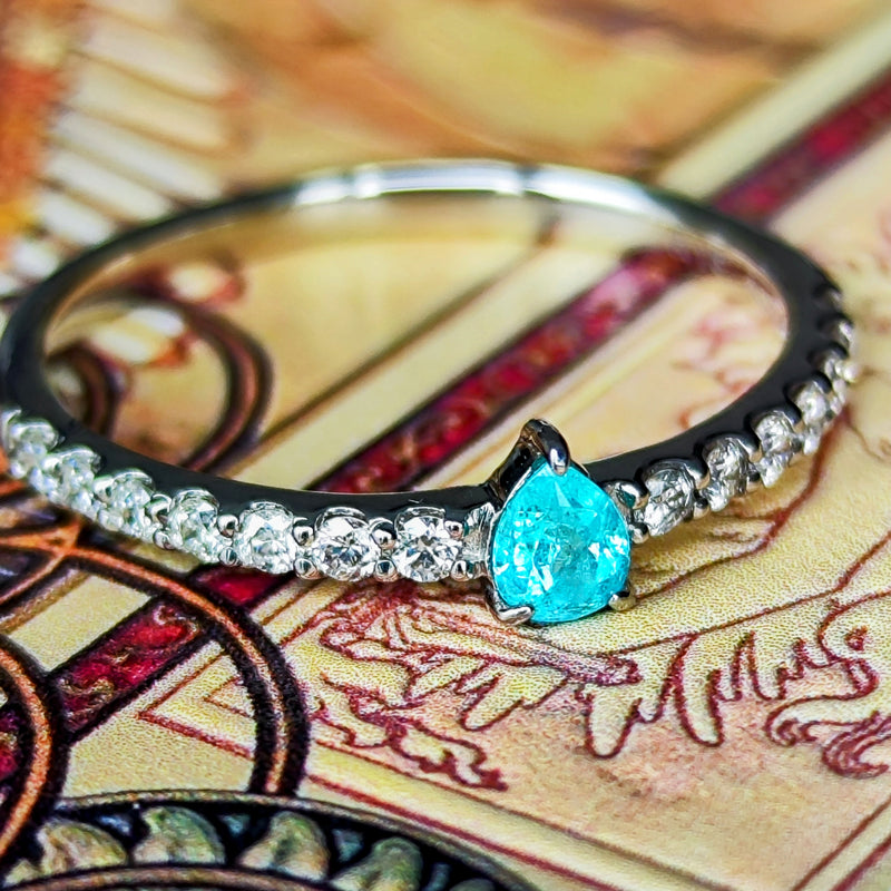 天然パライバトルマリン ペアシェイプ 天然ダイヤモンド リング