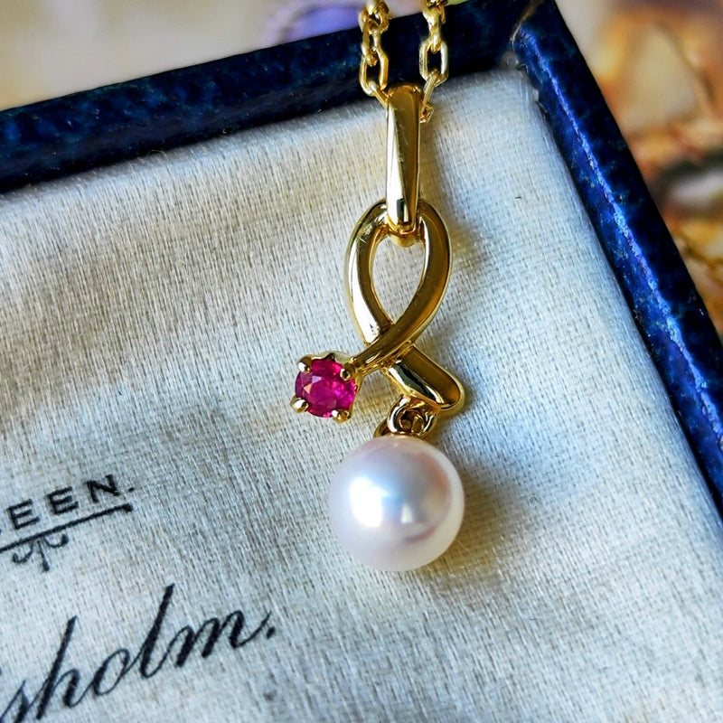 MIKIMOTO ミキモト あこや真珠 天然ルビー ネックレス